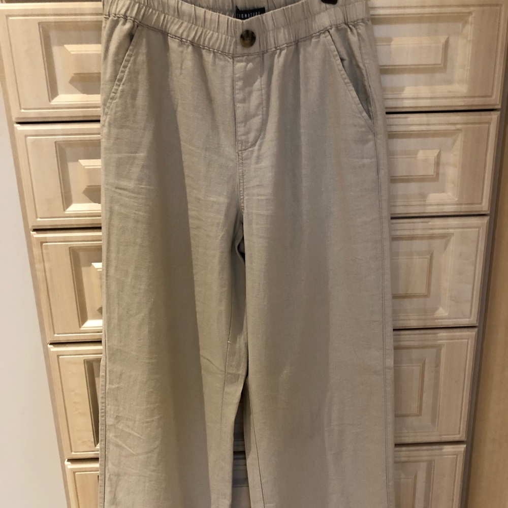 Linen Mix Beige Wide Leg Pants